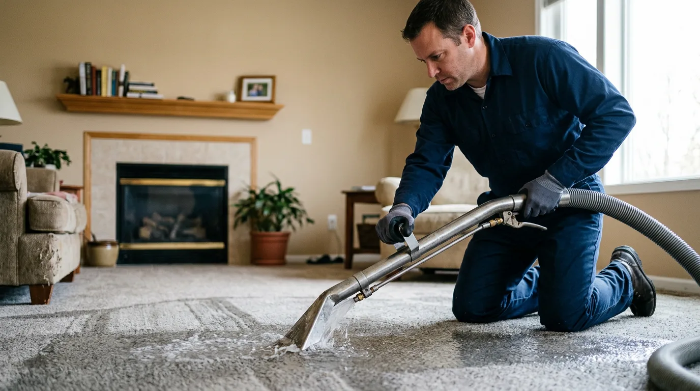 Water damage restoration technician working near Wendell, MA